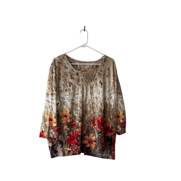 Womens Floral Print Tunic Top 3/4 Sleeves Plus Size 2XL Romantic Whimsical Boho - Picture 1 of 7